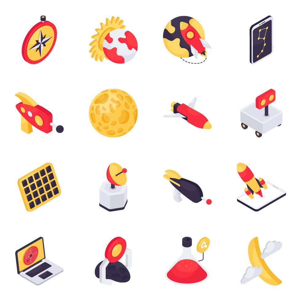 Set of Astrophysics Isometric Icons vector