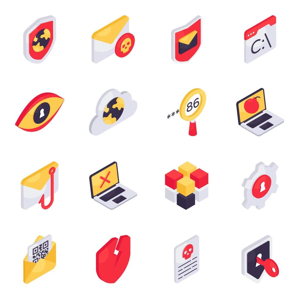 Set of Security and Protection Isometric Icons vector