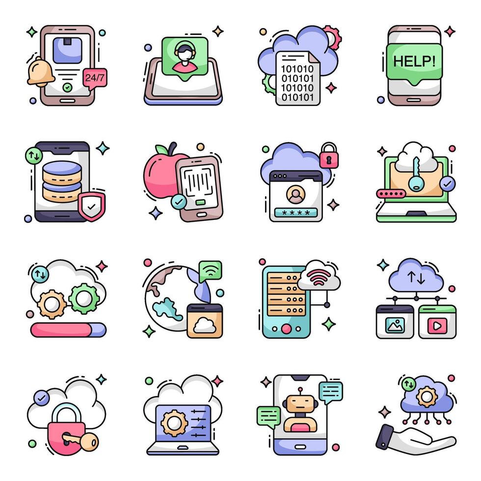 Pack of Phone Service Flat Icons vector