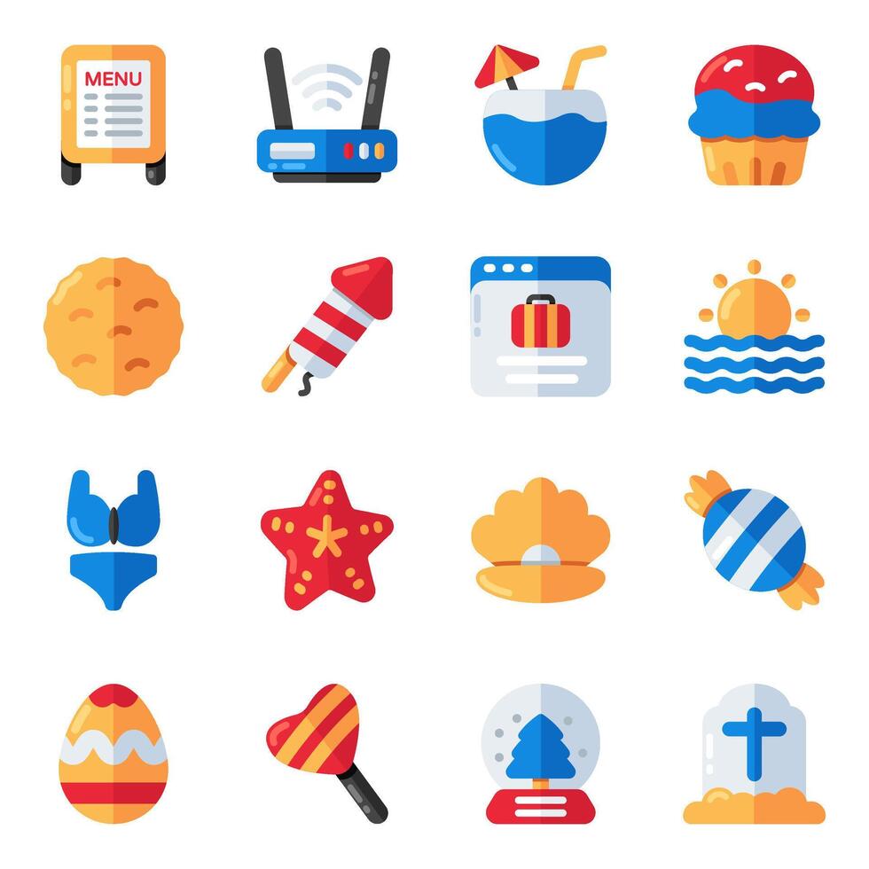 Set of Holidays and Hotel Flat Icons vector