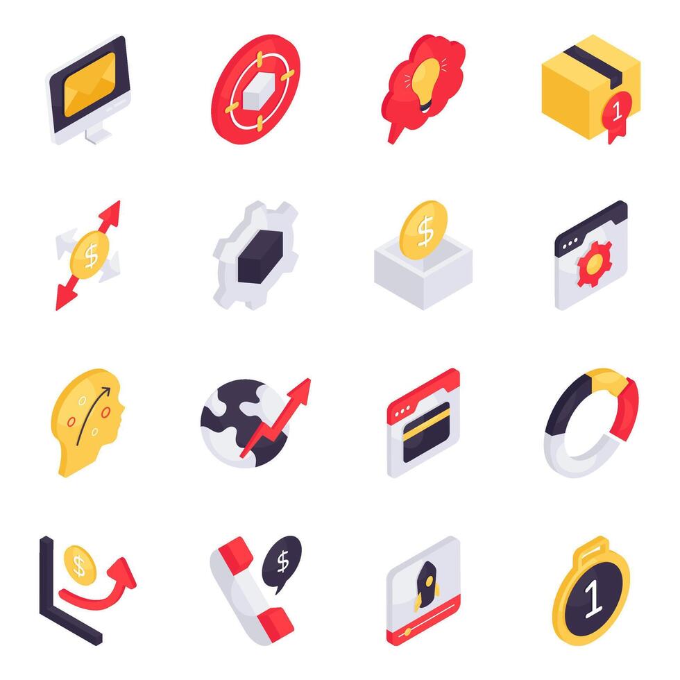 Set of Business and Finance Isometric Icons vector