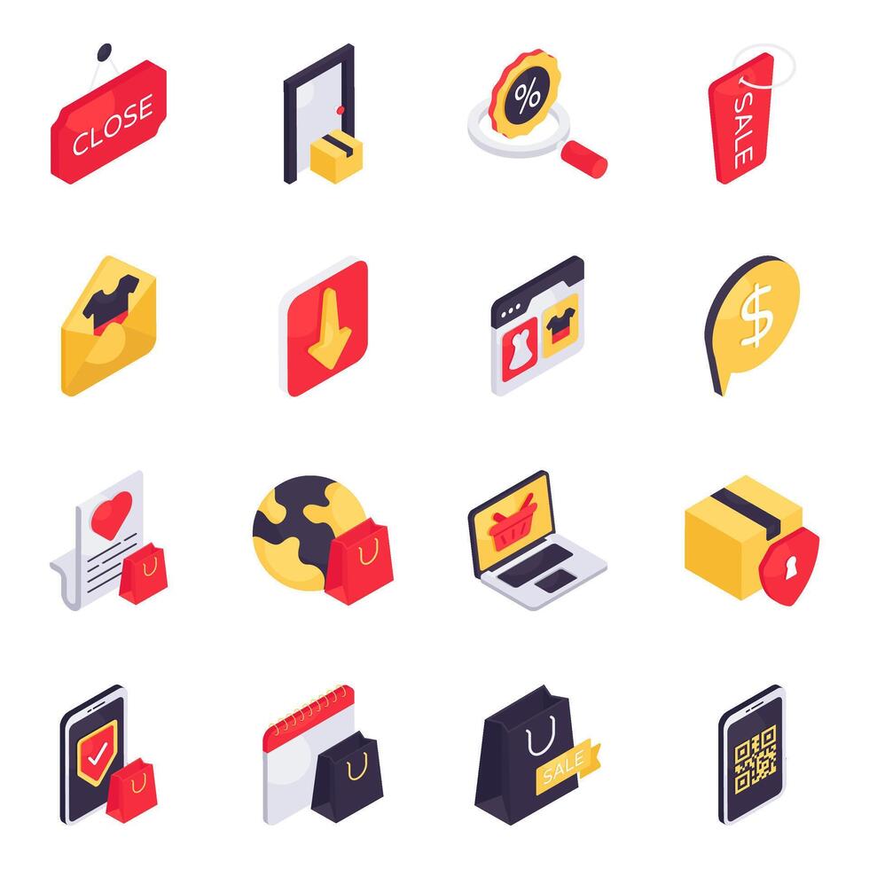 Set of Commerce Isometric Icons vector