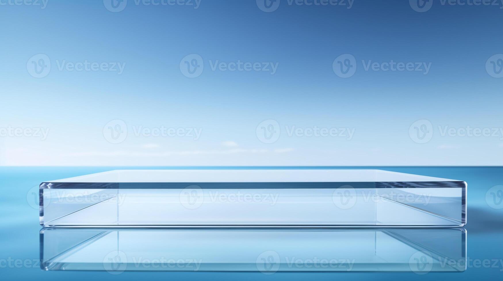 AI generated Clear acrylic display stand, elegant product presentation podium for marketing and exhibitions photo