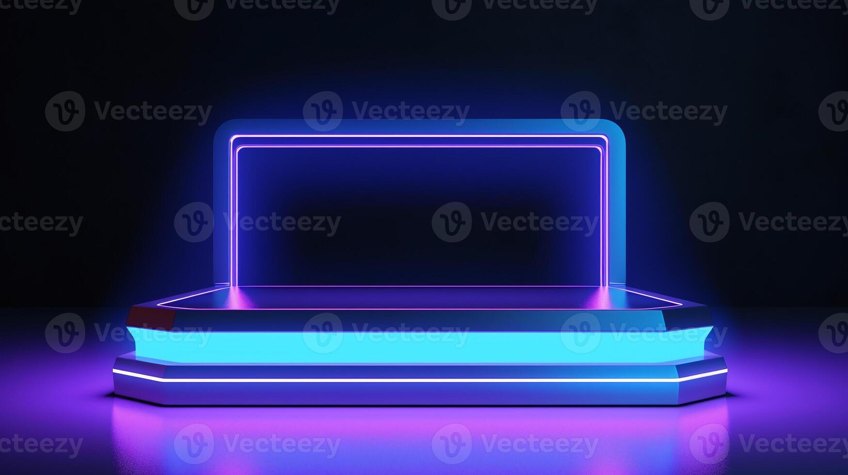 AI generated Modern neon-lit podium for product showcase, ideal for exhibitions and retail displays. photo
