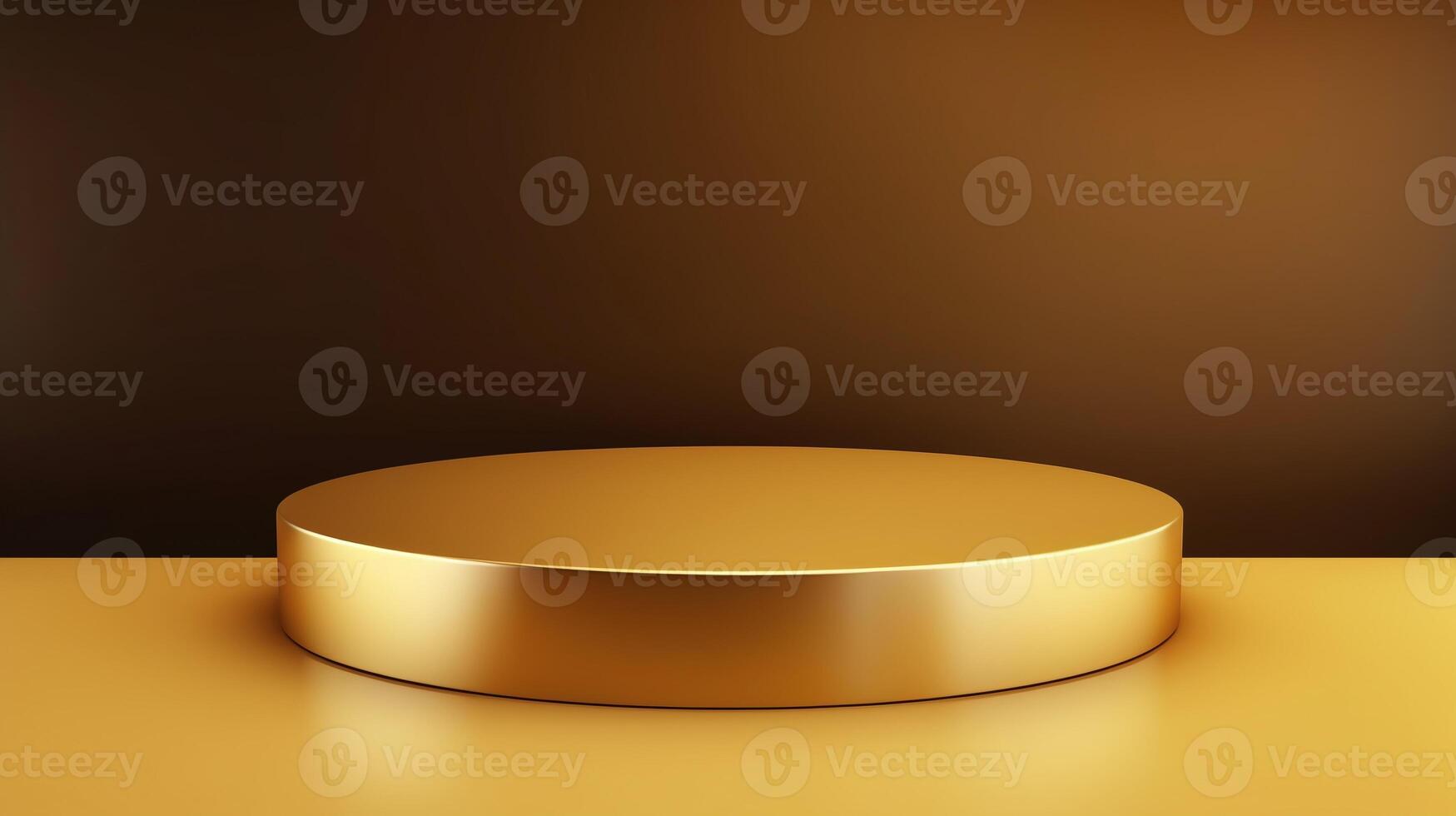 AI generated Sleek golden podium for elegant product displays, ideal for presentations and exhibitions against a brown backdrop. photo