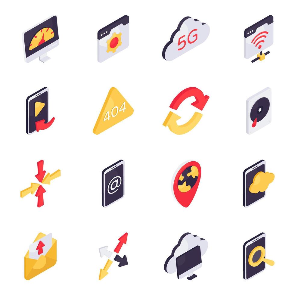 Set of Network and Management Isometric Icons vector