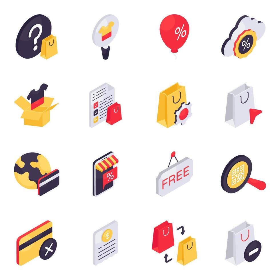 Set of Shopping and Spending Isometric Icons vector