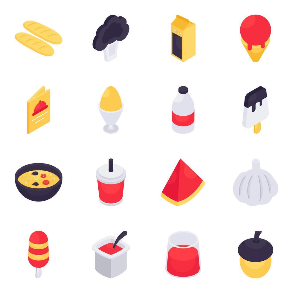 Set of Food and Vegetables Isometric Icons vector
