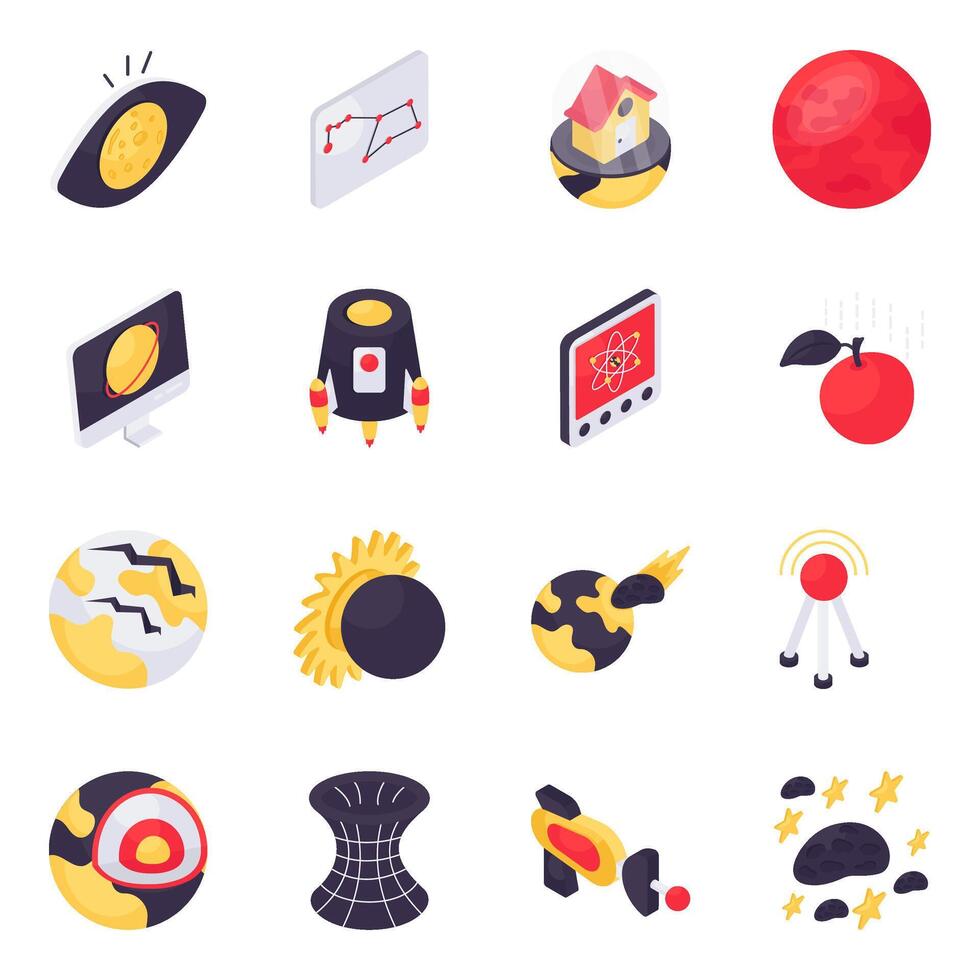 Set of Science and Space Isometric Icons vector