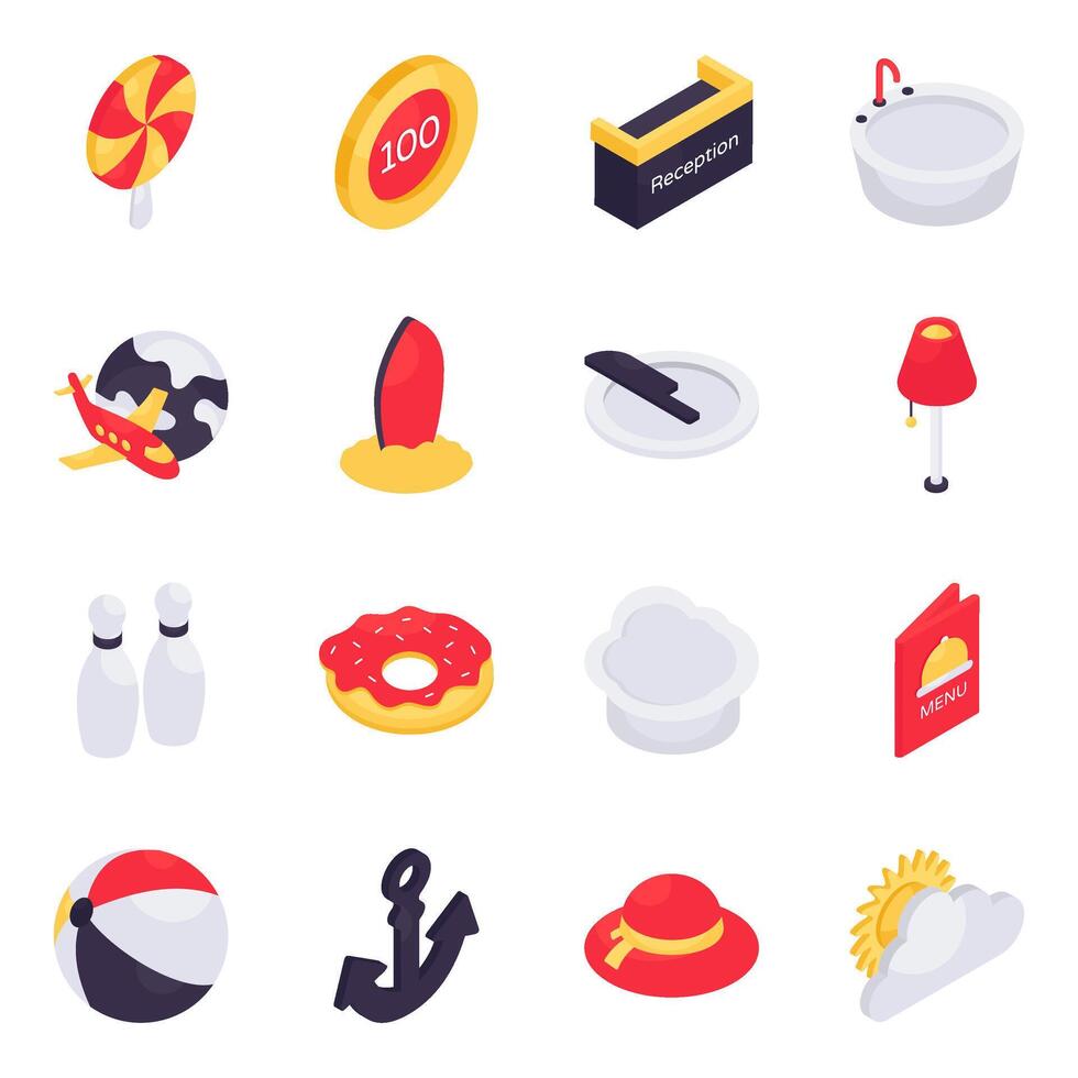 Set of Hotel Isometric Icons vector