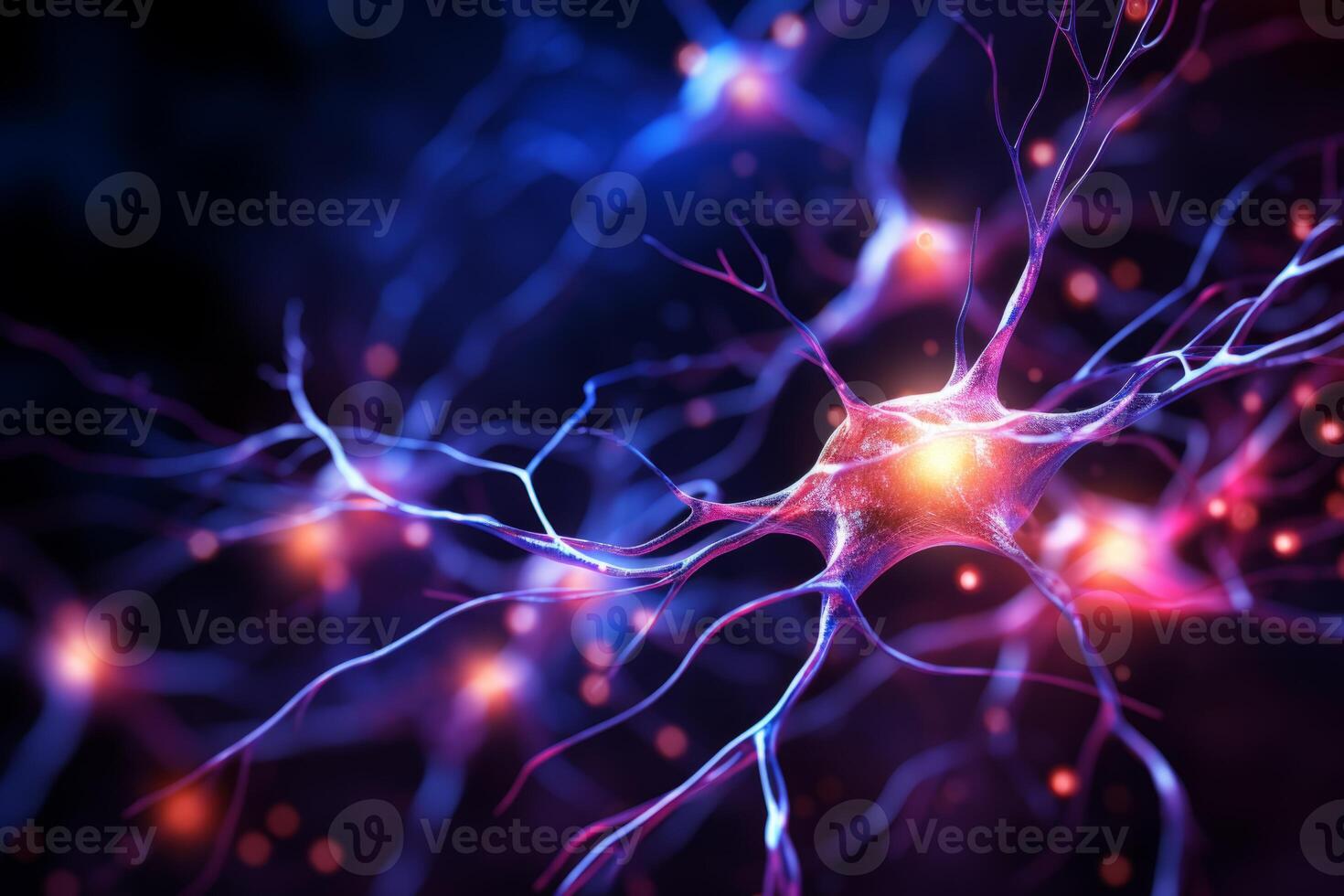 AI Generated Neuron cells neural network under microscope neuro research science brain signal information transfer human neurology mind mental impulse biology anatomy microbiology intelligence photo