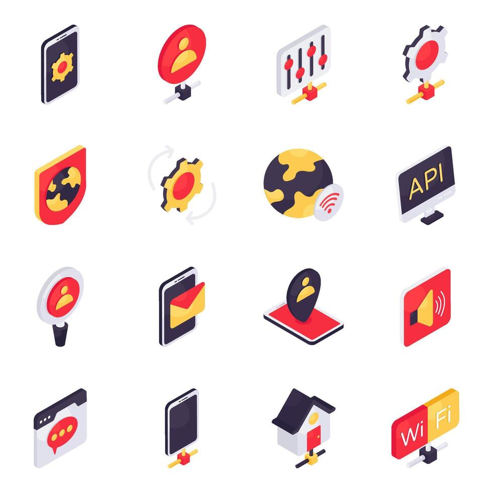 Set of Communication Isometric Icons vector
