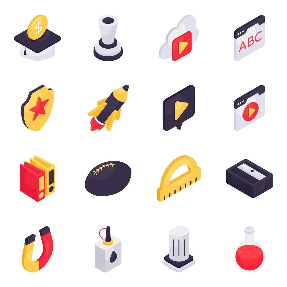 Set of Education and Learning Isometric Icons vector