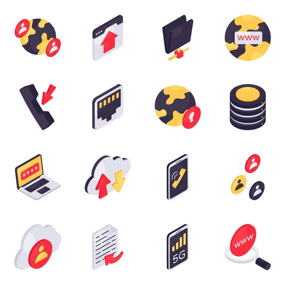 Set of Network and Communication Isometric Icons vector