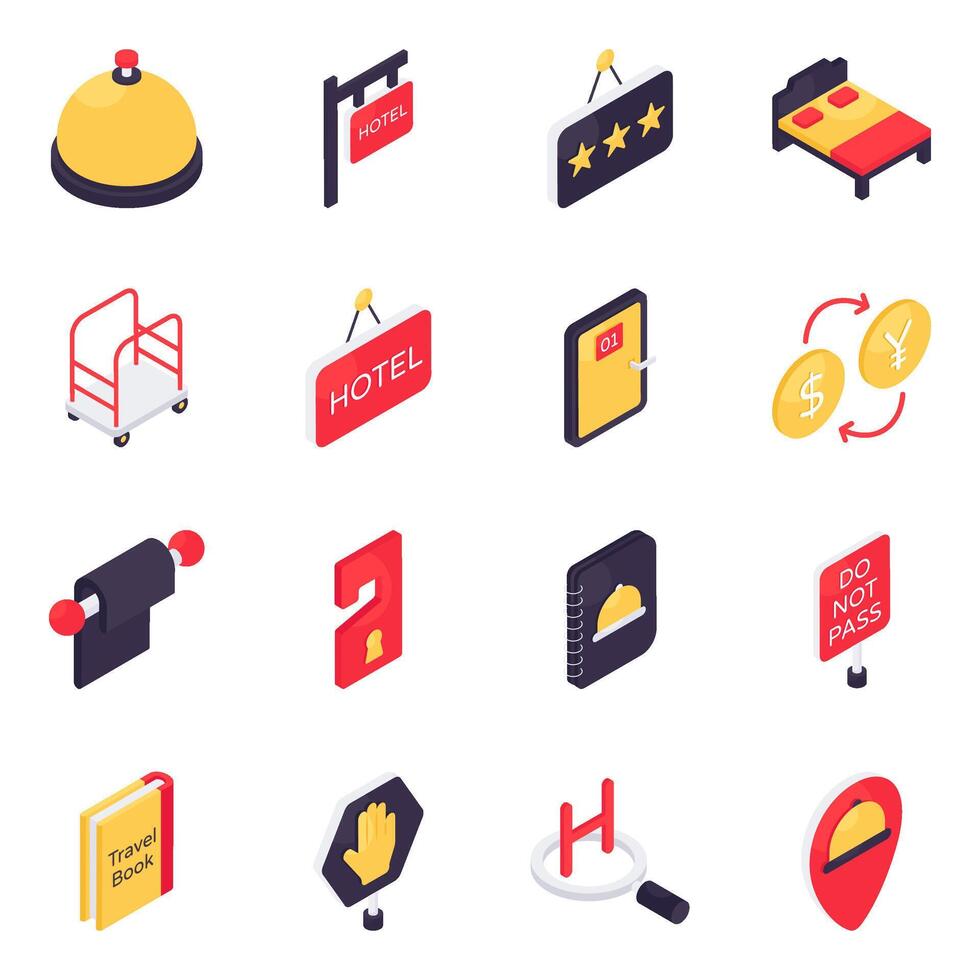 Set of Traveling Accessories Isometric Icons vector