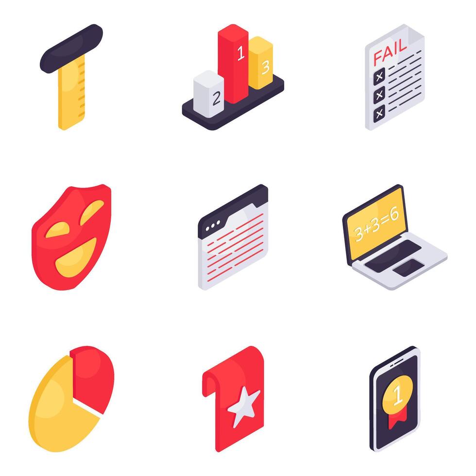 Set of Learning and Knowledge Isometric Icons vector