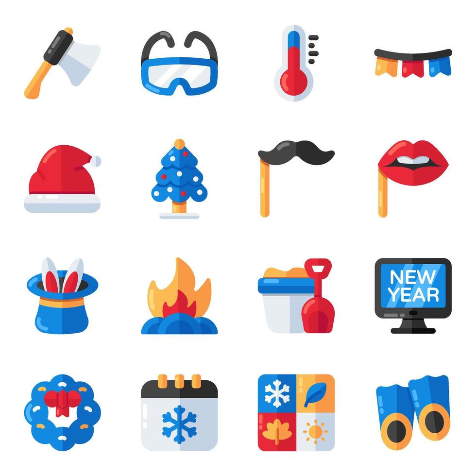 Set of Holidays and Tour Flat Icons vector