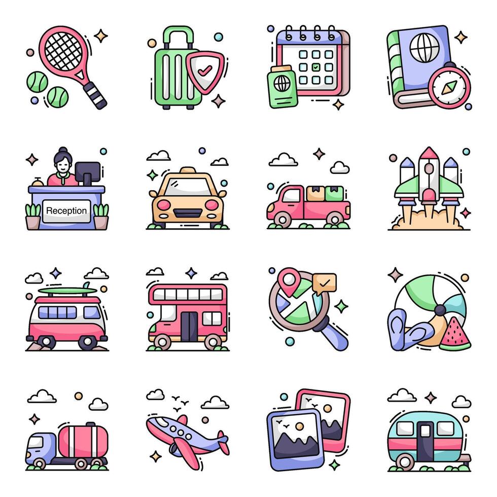 Pack of Journey Flat Icons vector