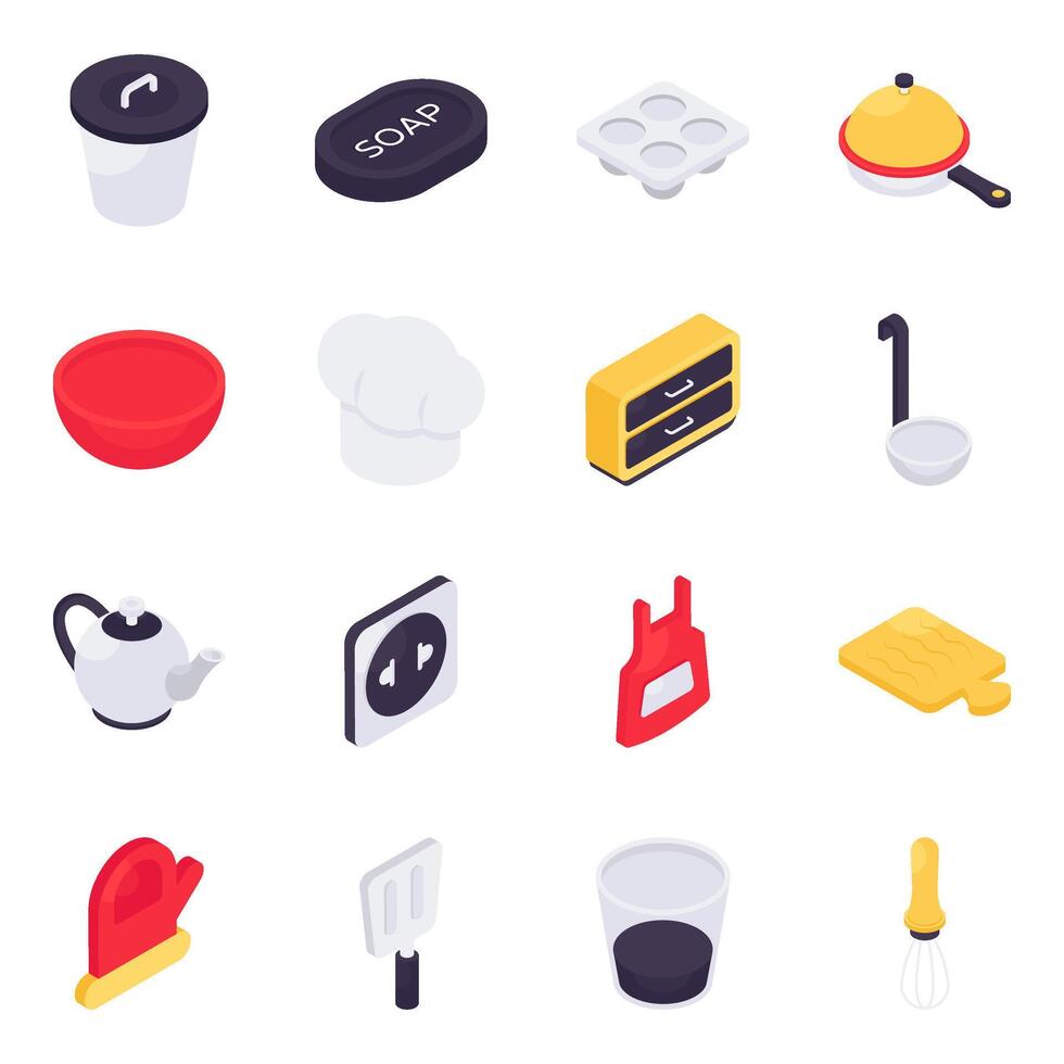 Set of Kitchen Tools Isometric Icons vector