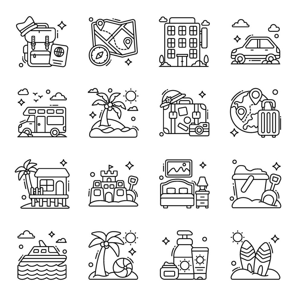 paquete de iconos lineales de viaje vector