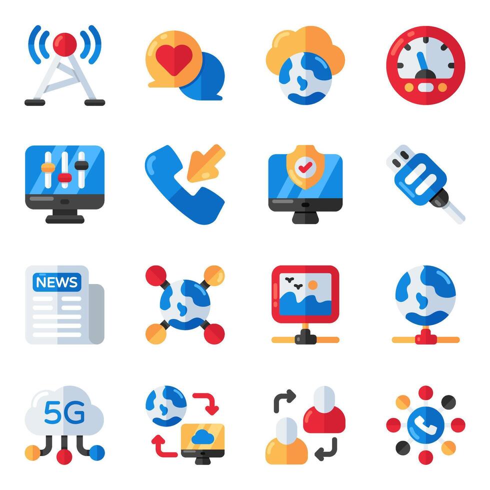 Set of Network and Communication Flat Icons vector