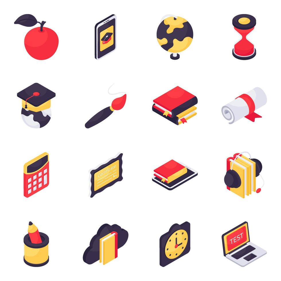 Set of Learning Isometric Icons vector