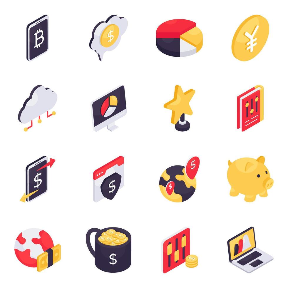 Set of Finance Isometric Icons vector