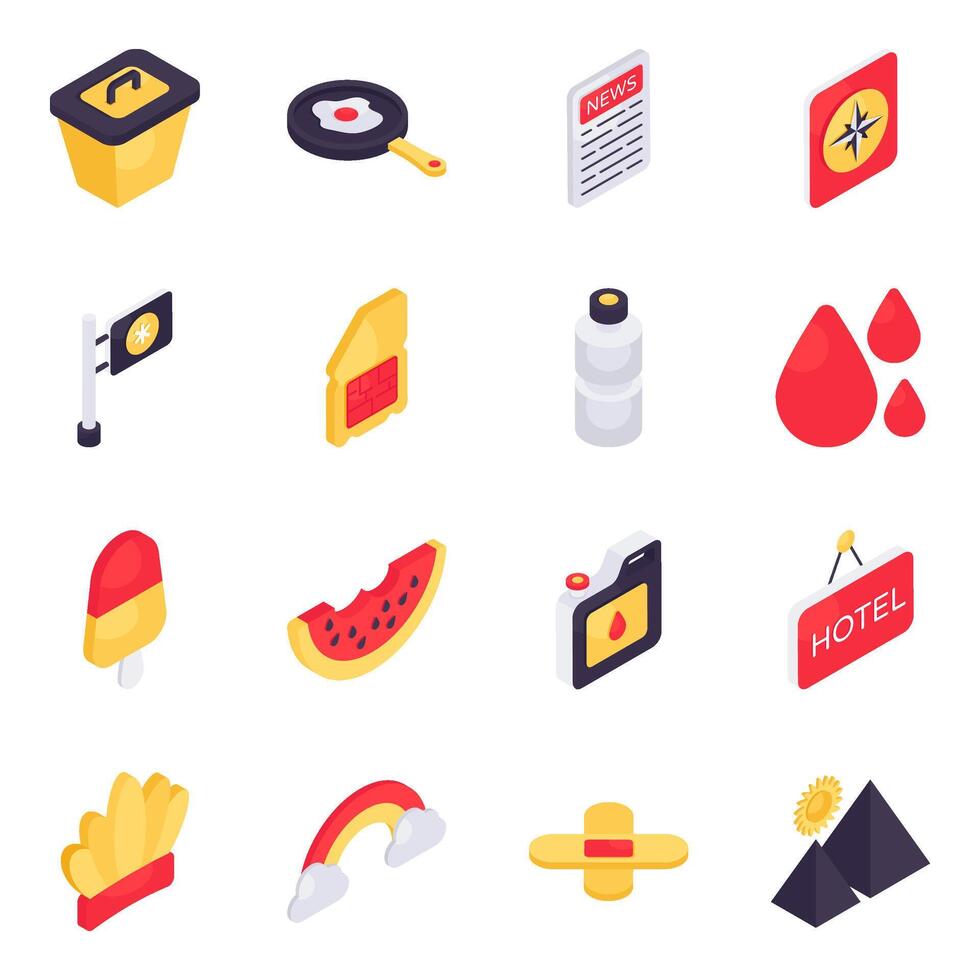 Set of Traveling and Tour Isometric Icons vector