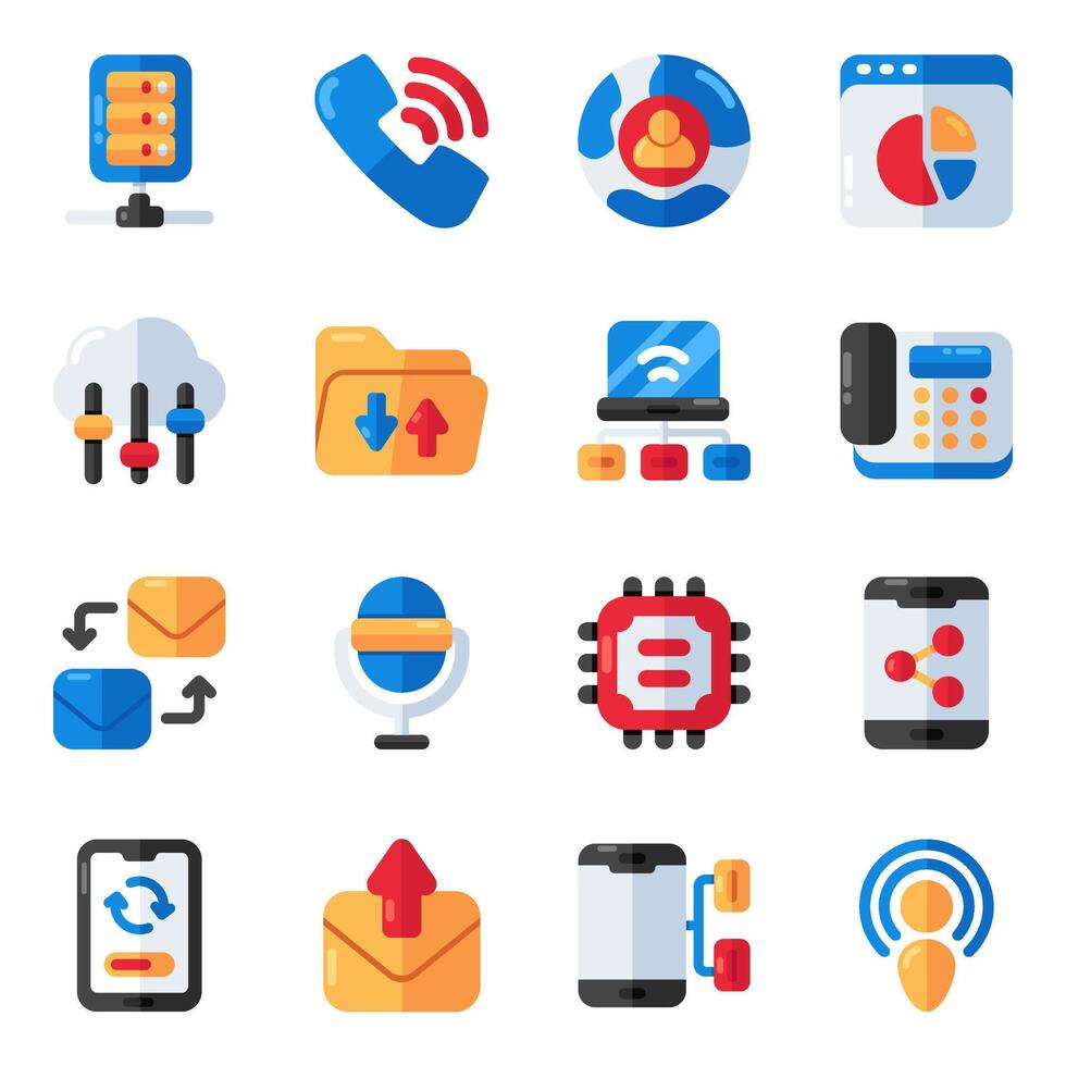 Set of Network and Connection Flat Icons vector