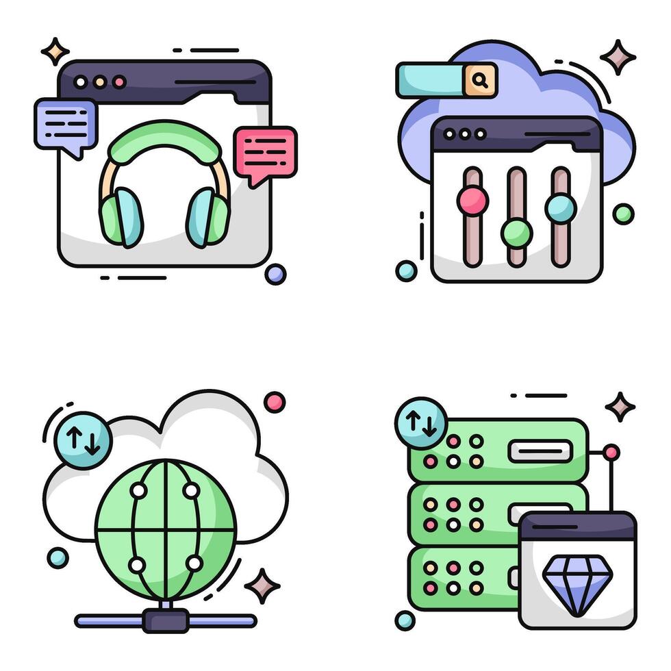 paquete de iconos planos de servicio en la nube vector