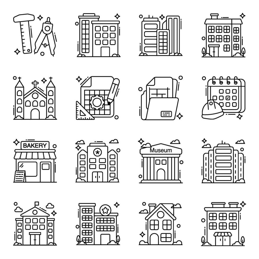 Pack of Construction Tools Linear Icons vector