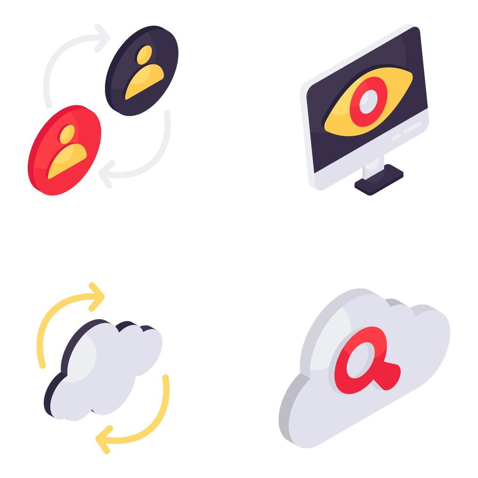 Set of Communication and Technology Isometric Icons vector