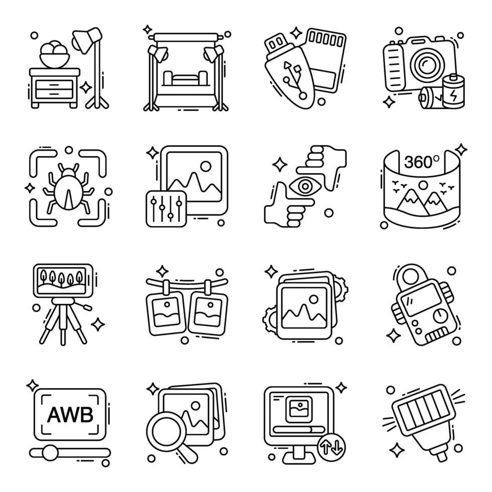 Pack of Photographic Accessories Linear Icons vector