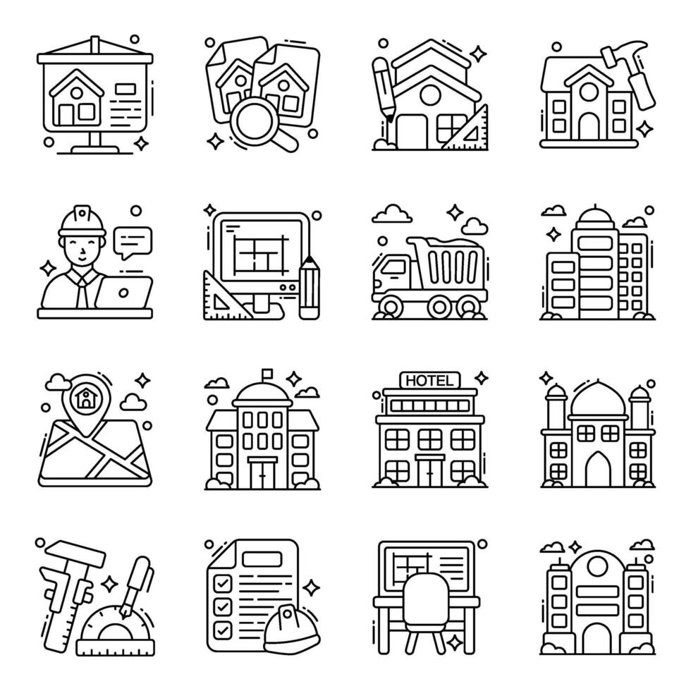 Pack of Building Linear Icons vector