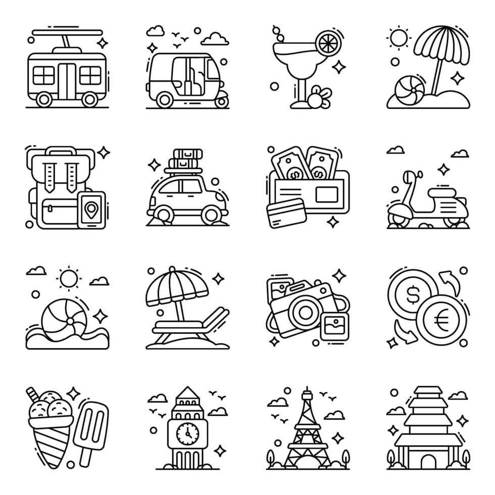 Pack of Tourism Linear Icons vector