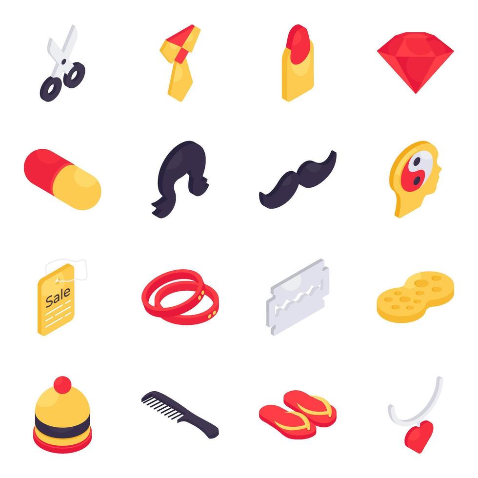 Set of Beauty Products and Fashion Isometric Icons vector