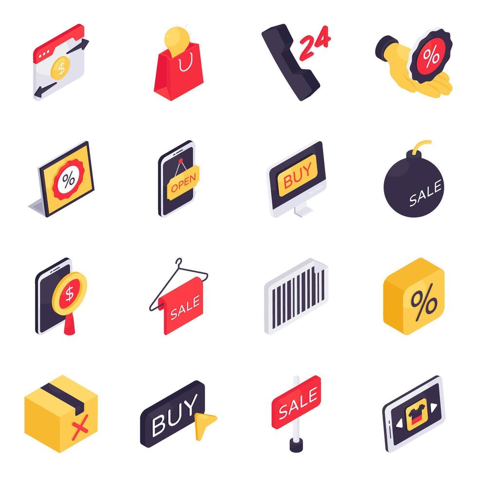 Set of Buying Isometric Icons vector