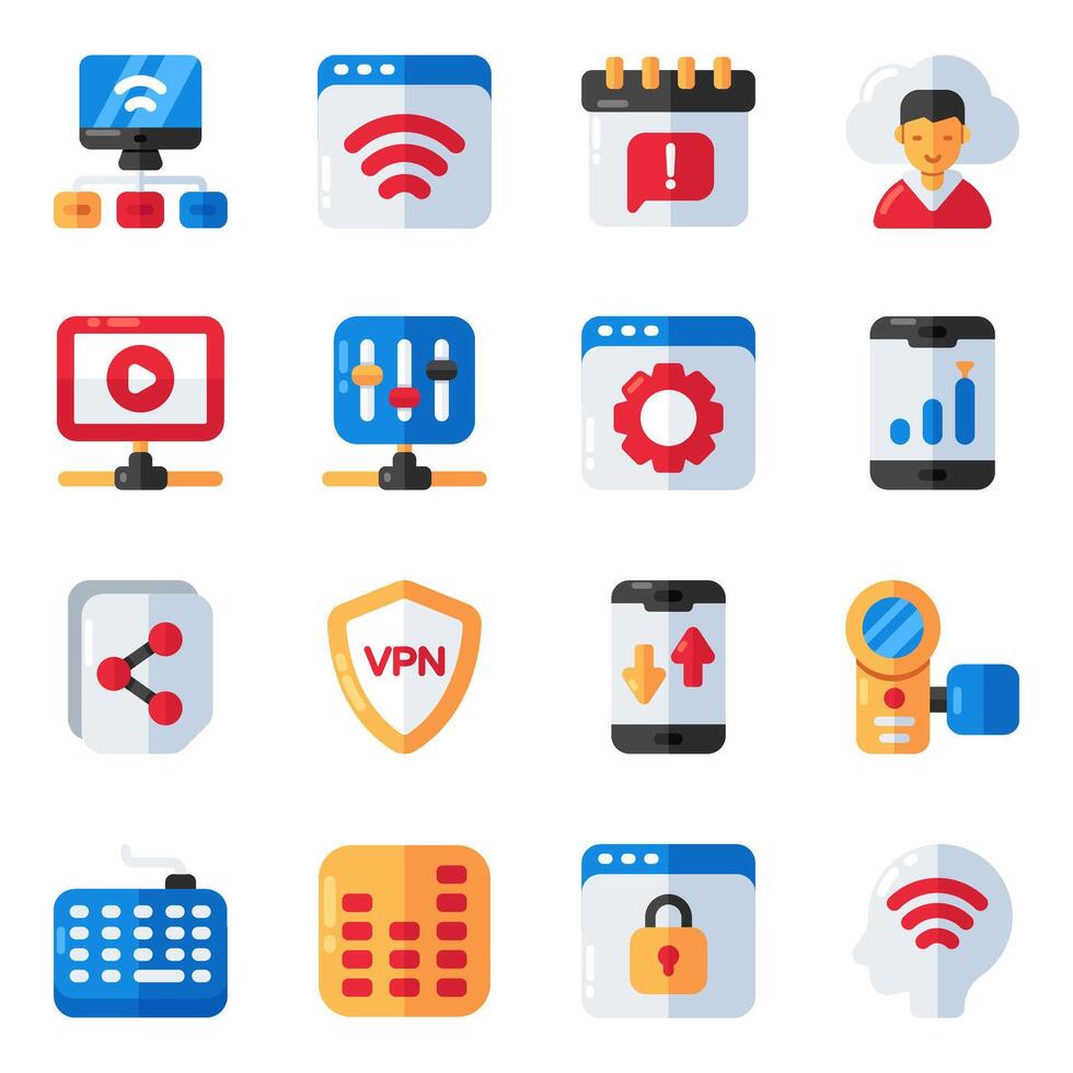 Set of Data and Technology Flat Icons vector