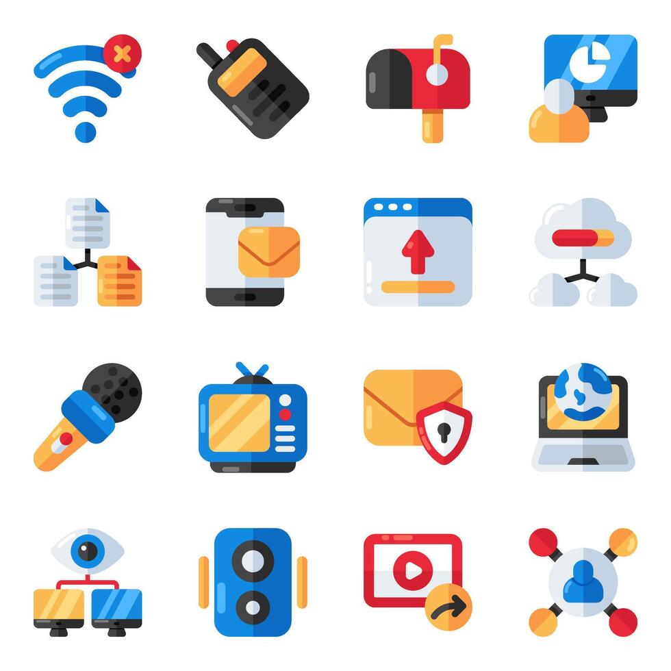 Set of Data and Network Flat Icons vector
