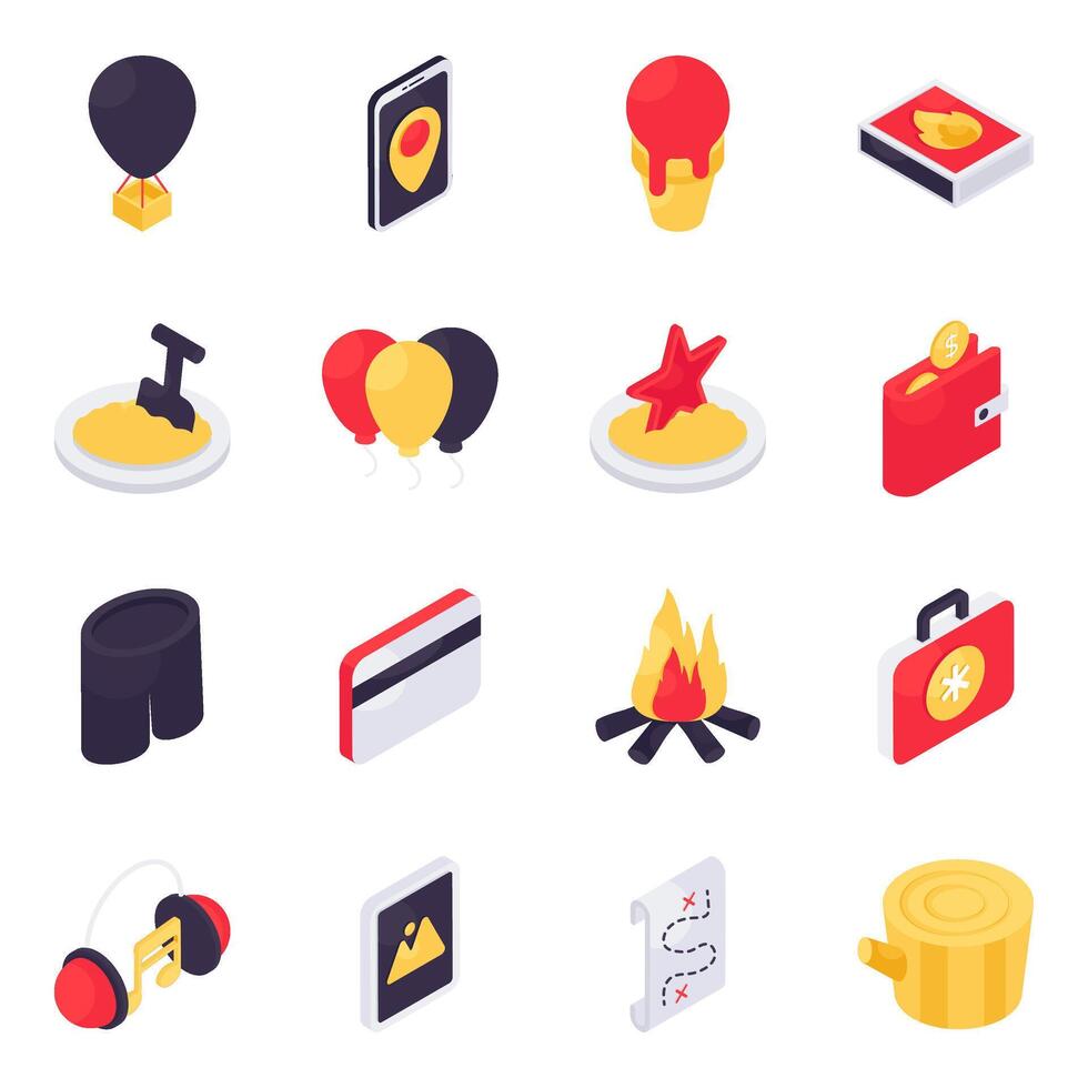 Set of Traveling and Hotel Isometric Icons vector