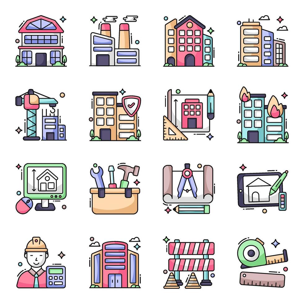 paquete de iconos planos de arquitectura vector