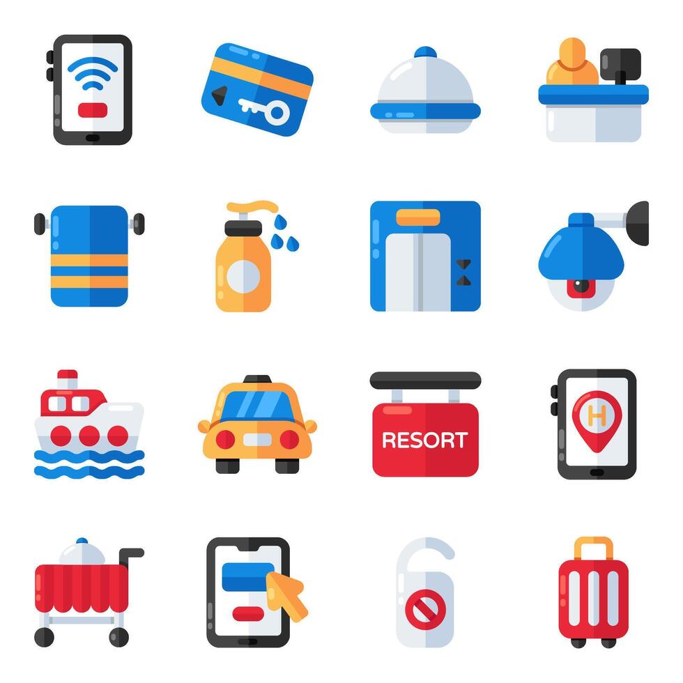 Set of Traveling Accessories Flat Icons vector