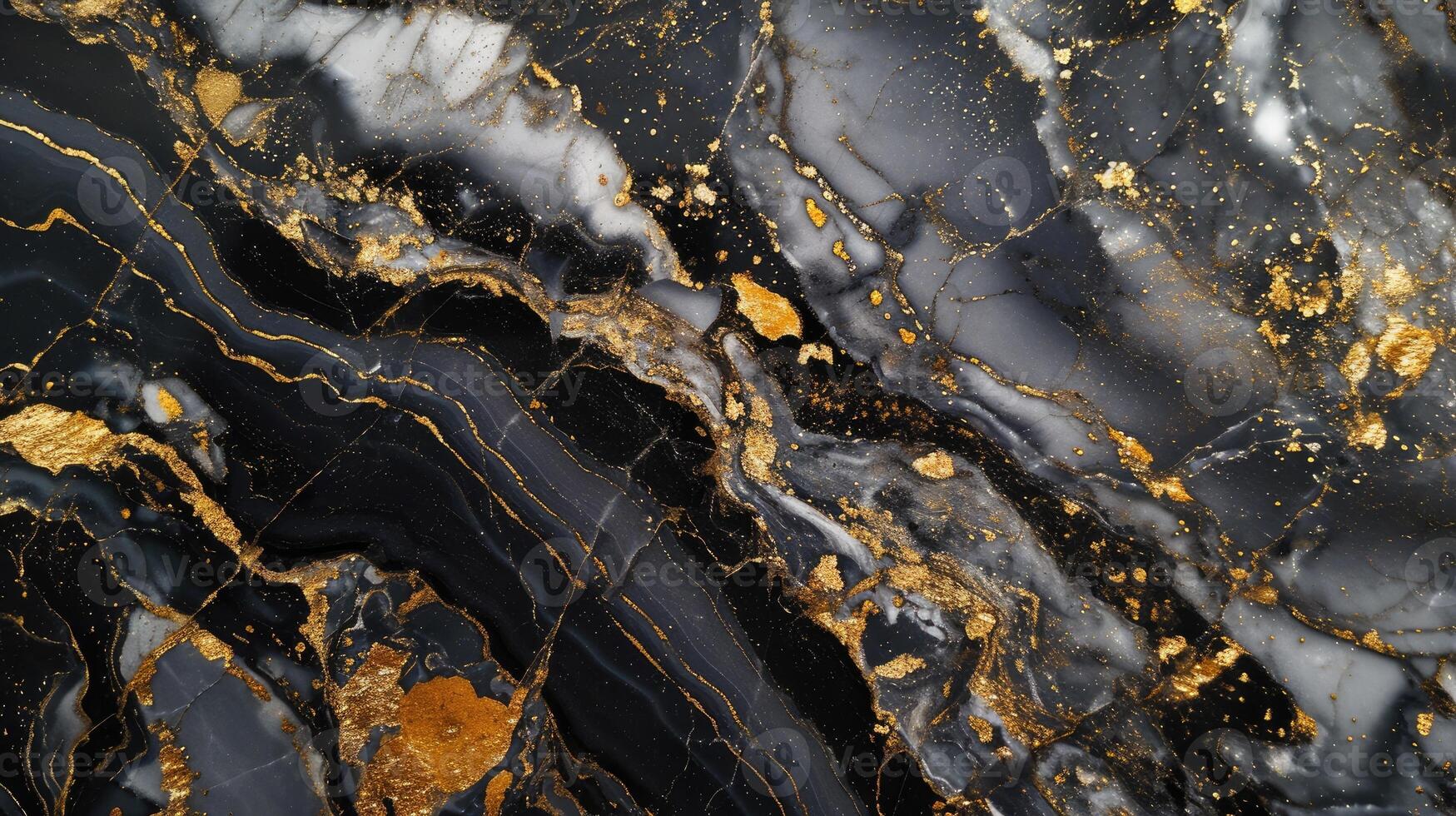 AI generated Abstract marbled background. Luxurious elegant black and grey marble stone texture, with gold details. photo