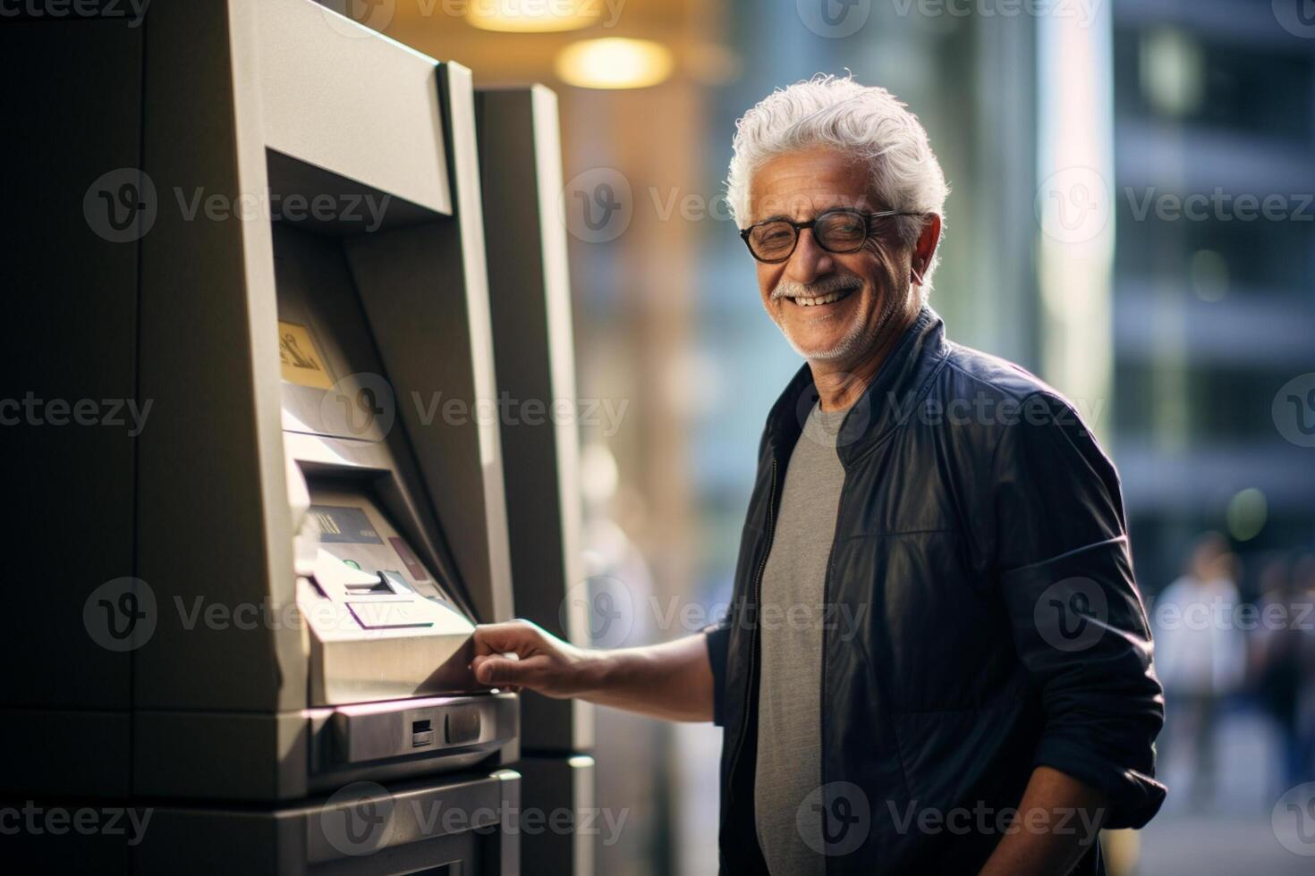 AI generated an old man using an atm machine with generative ai photo