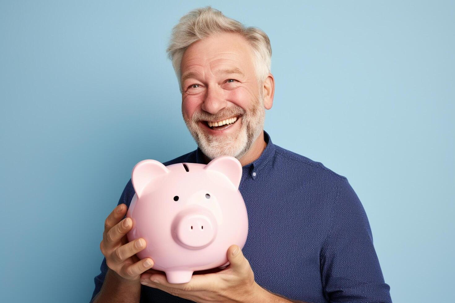 AI generated old man holding piggy bank with generative ai photo