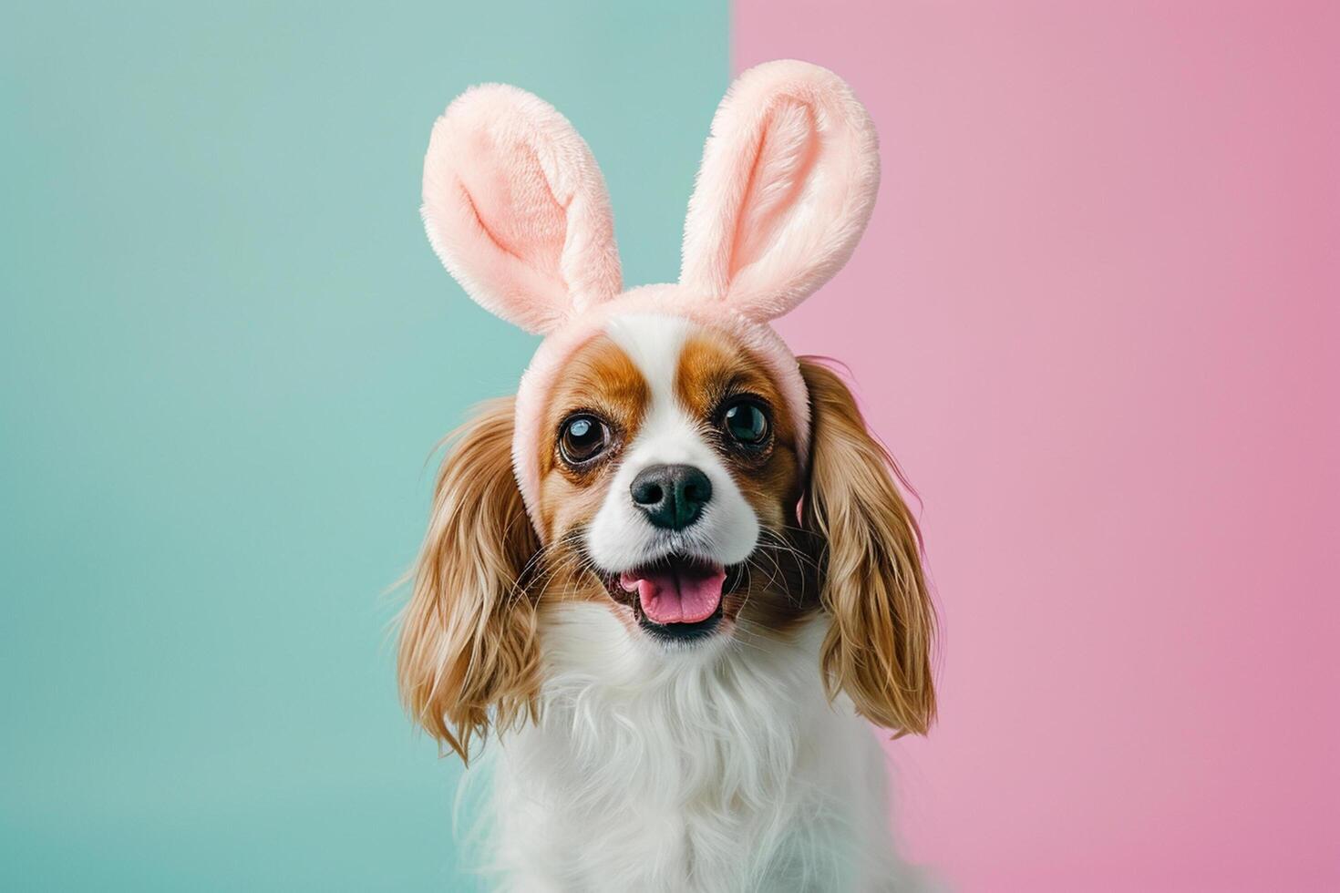 AI generated a dog wearing a bunny headband with generative ai photo