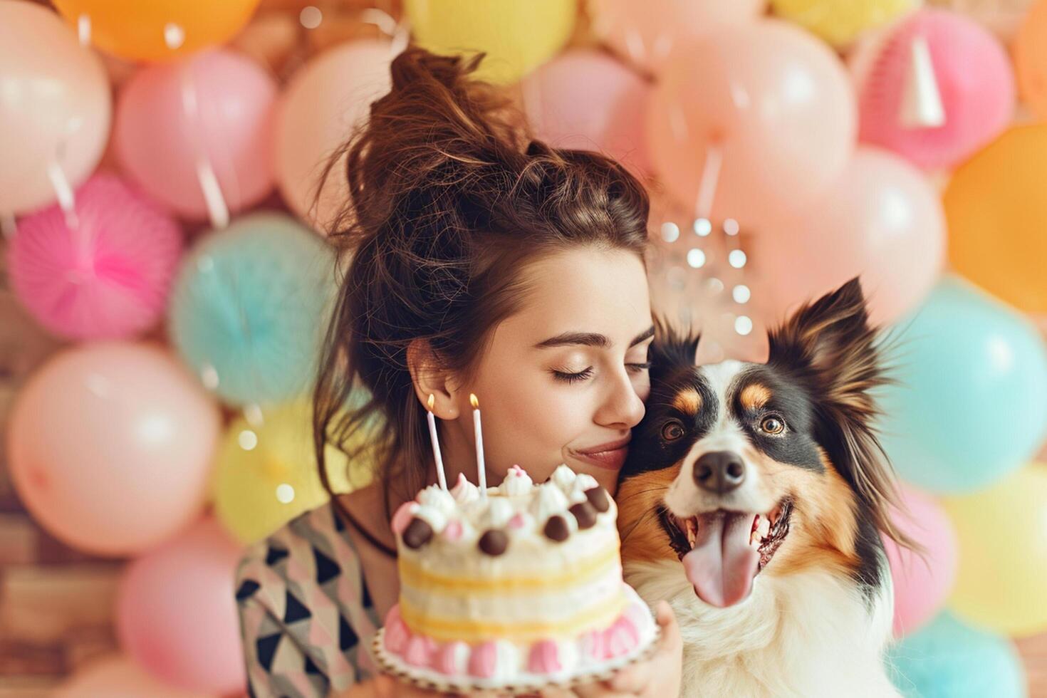 ai generado un mujer celebrando su perro cumpleaños con generativo ai foto