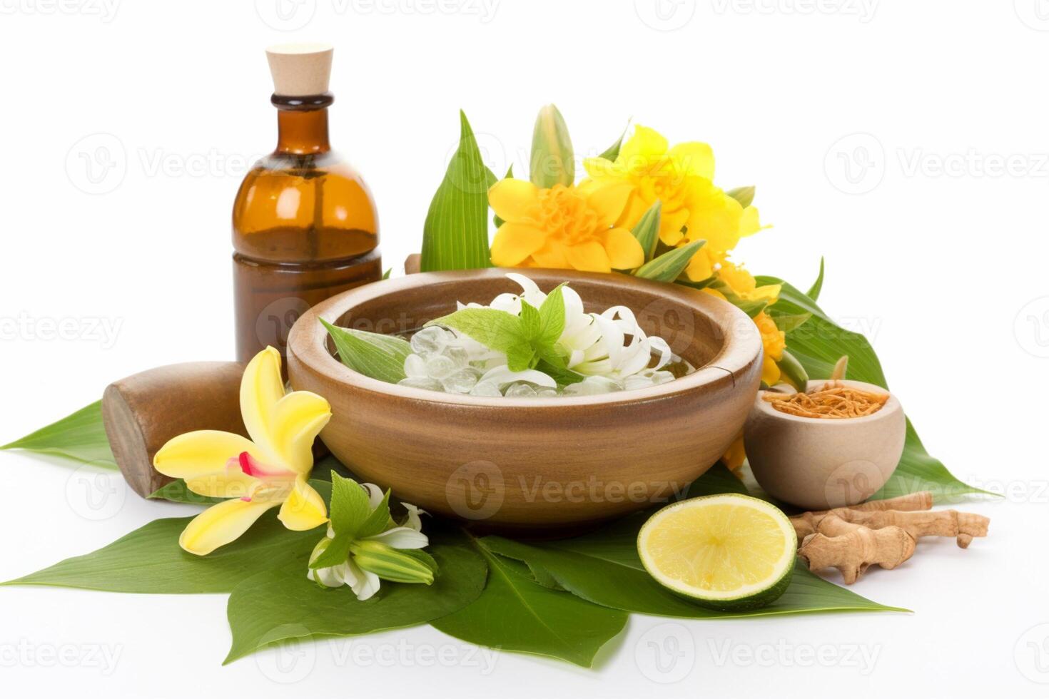 AI generated ingredients of the spa ritual with generative ai photo