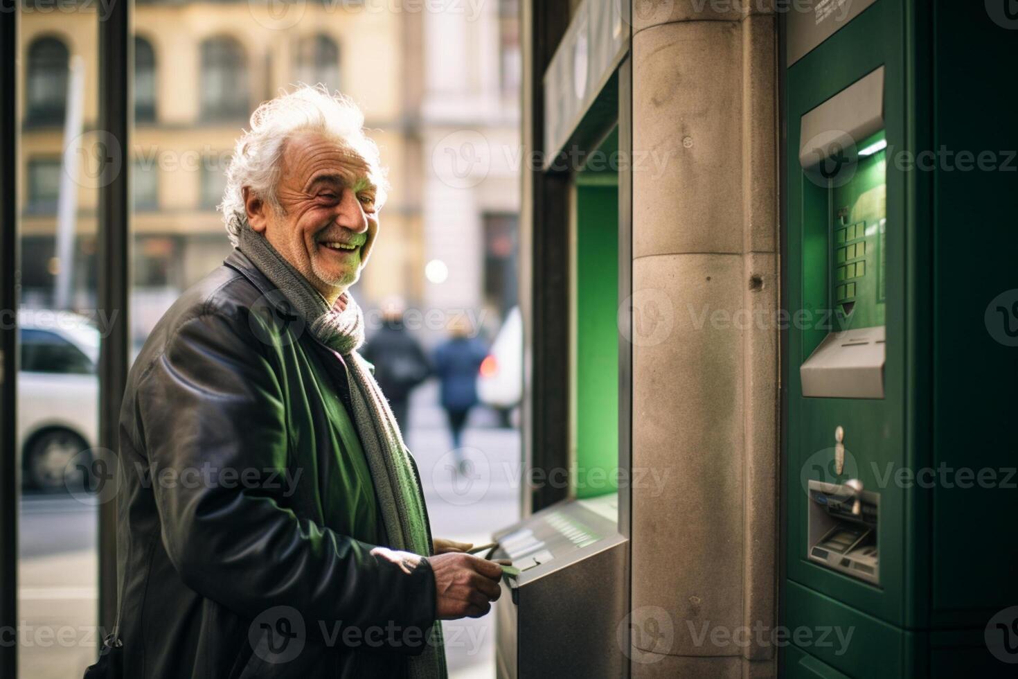 AI generated an old man using an atm machine with generative ai photo