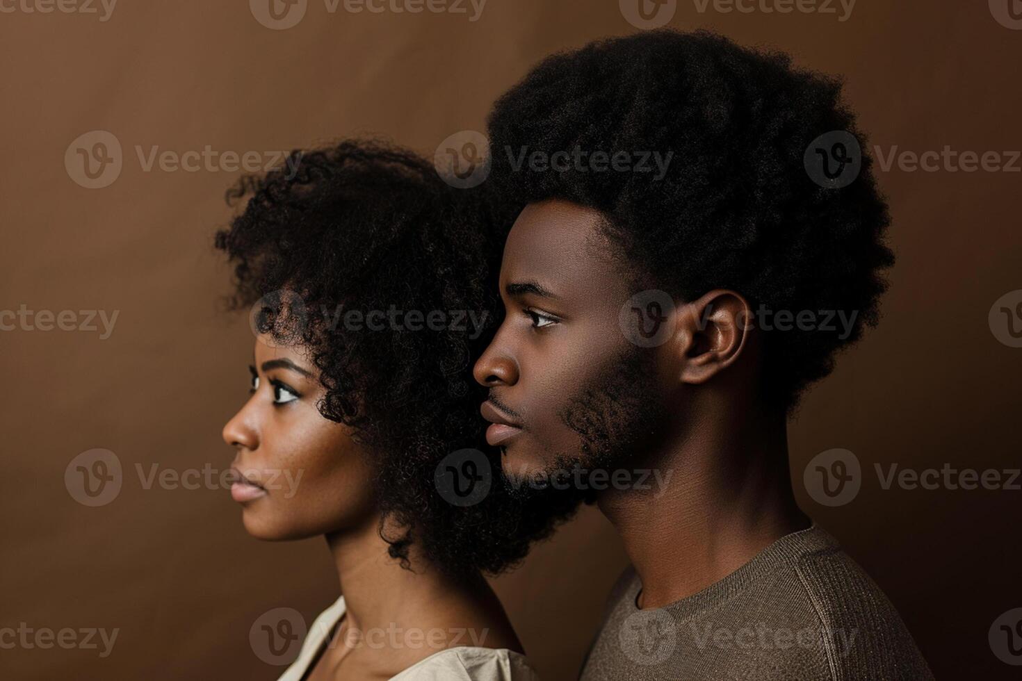 AI generated african male and female model turn sideways with generative ai photo